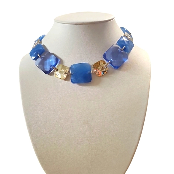 Gloria Vanderbilt Blue, Lavender And Silvertone Square Beads, Choker - Picture 1 of 6